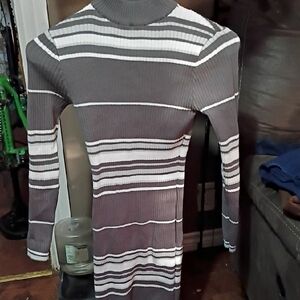 Say What? Gray and White Striped Long Sleeve Dress